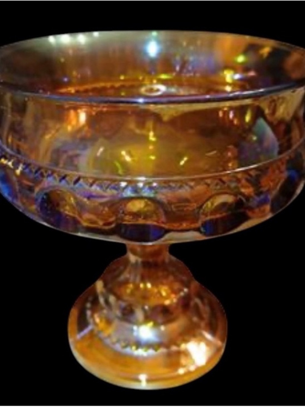 Iridescent Amber Glass Pedestal Compote Bowl